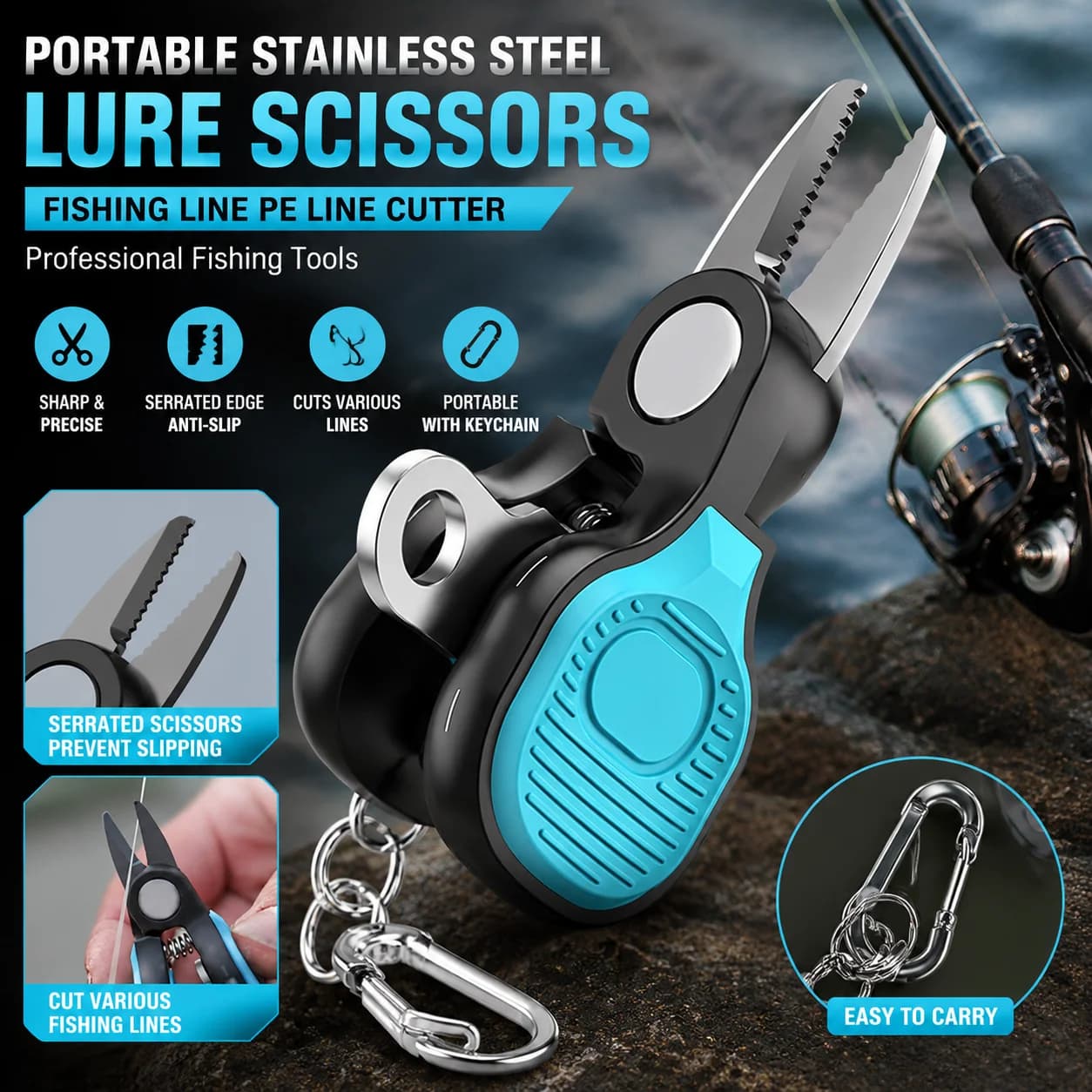 Portable Stainless Steel Lure Scissors Fishing Line PE Line Cutter Saw-tooth Edge Fishing Scissors Professional Fishing Tools