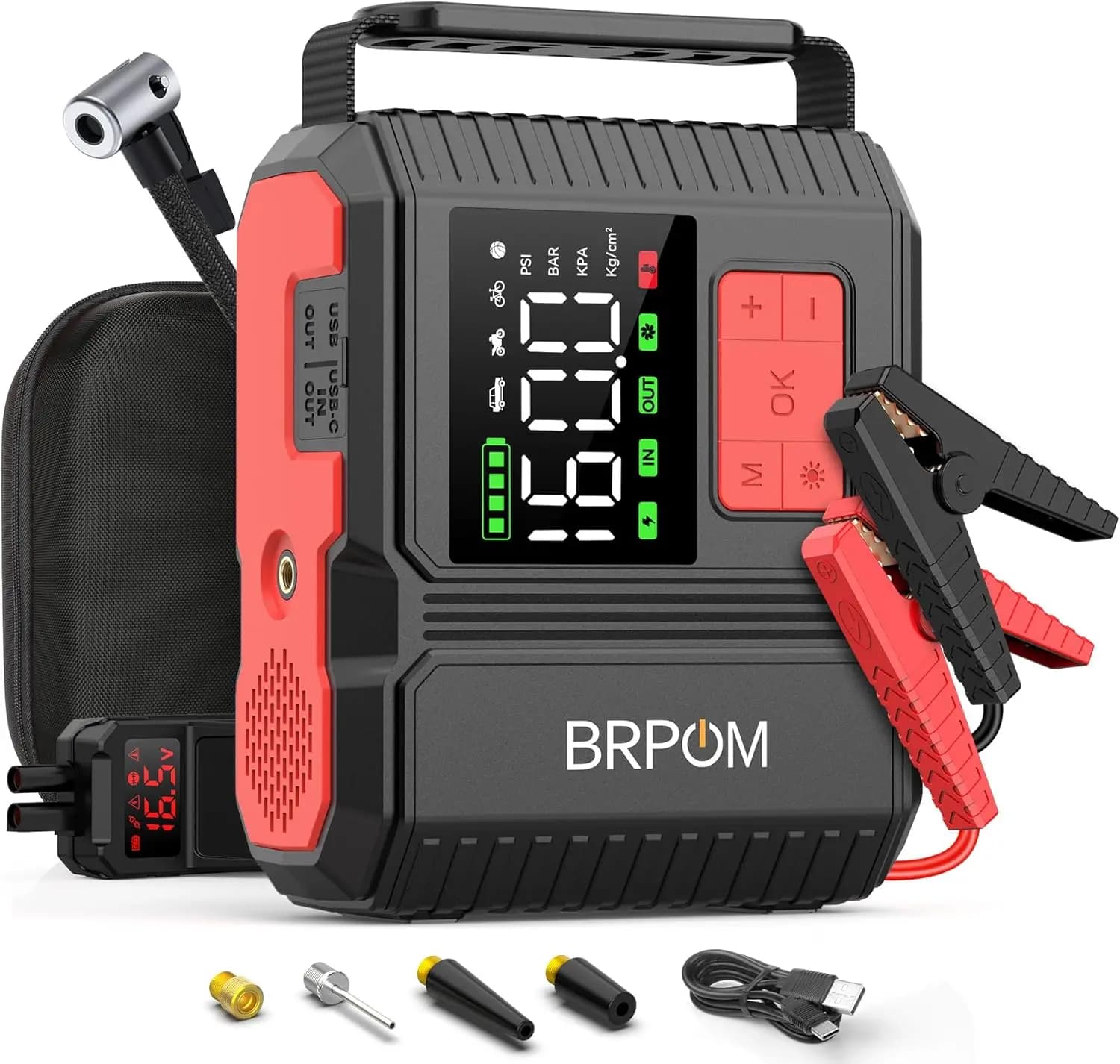 Avviatore d'Emergenza per Auto 9000A con Compressore d'Aria, 26800mAh di Picco, Portatile per Tutti i Motori a Benzina/Diesel