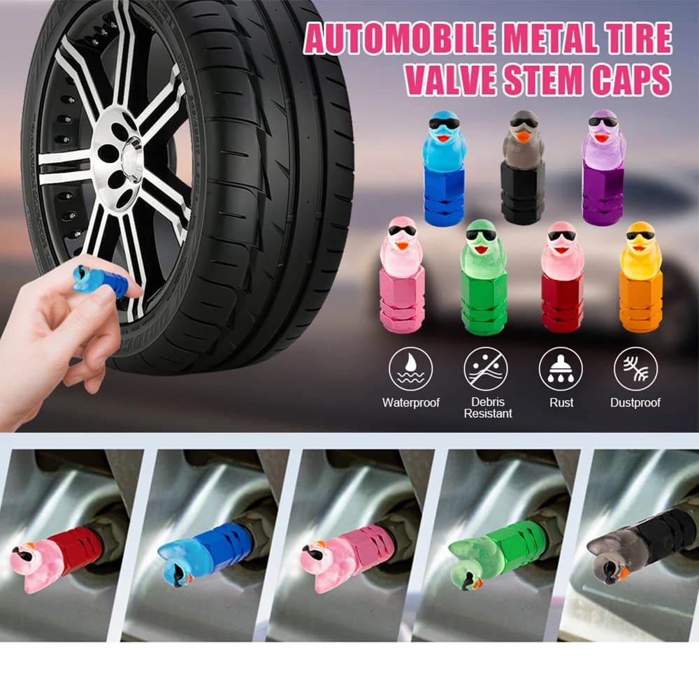 4 tappi per valvole pneumatici a forma di anatra con anello in gomma, coperture universali per valvole pneumatici per auto, SUV, camion, motocicli, biciclette