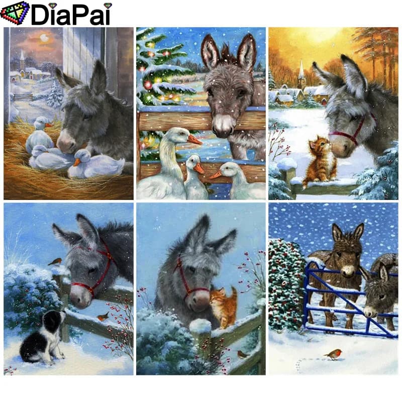 DIAPAI 5D Diamante Ricamo Kit Cucito "Animale Asino Anatra Gatto" Pittura Diamante Fai Da Te Punto Croce Decorazione Della Casa Regalo