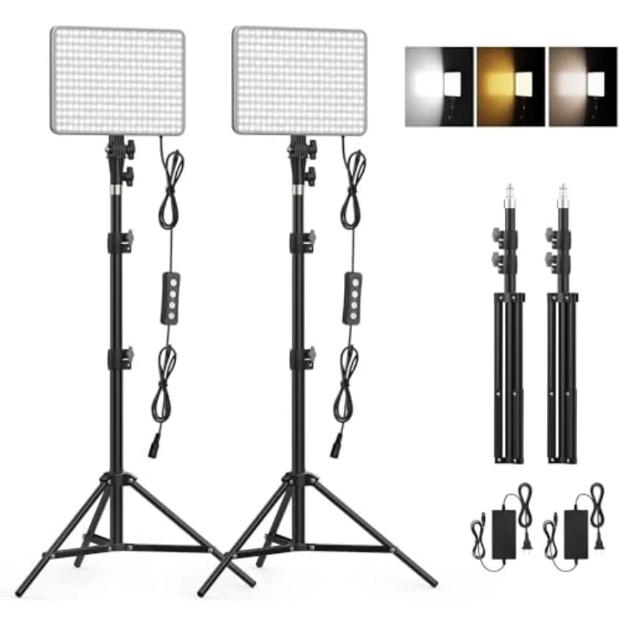 Kit di Illuminazione Fotografica Potenziato da 30W, Luci LED per Registrazione Video, Luci da Studio 3700Lux con Treppiede per Fotografia