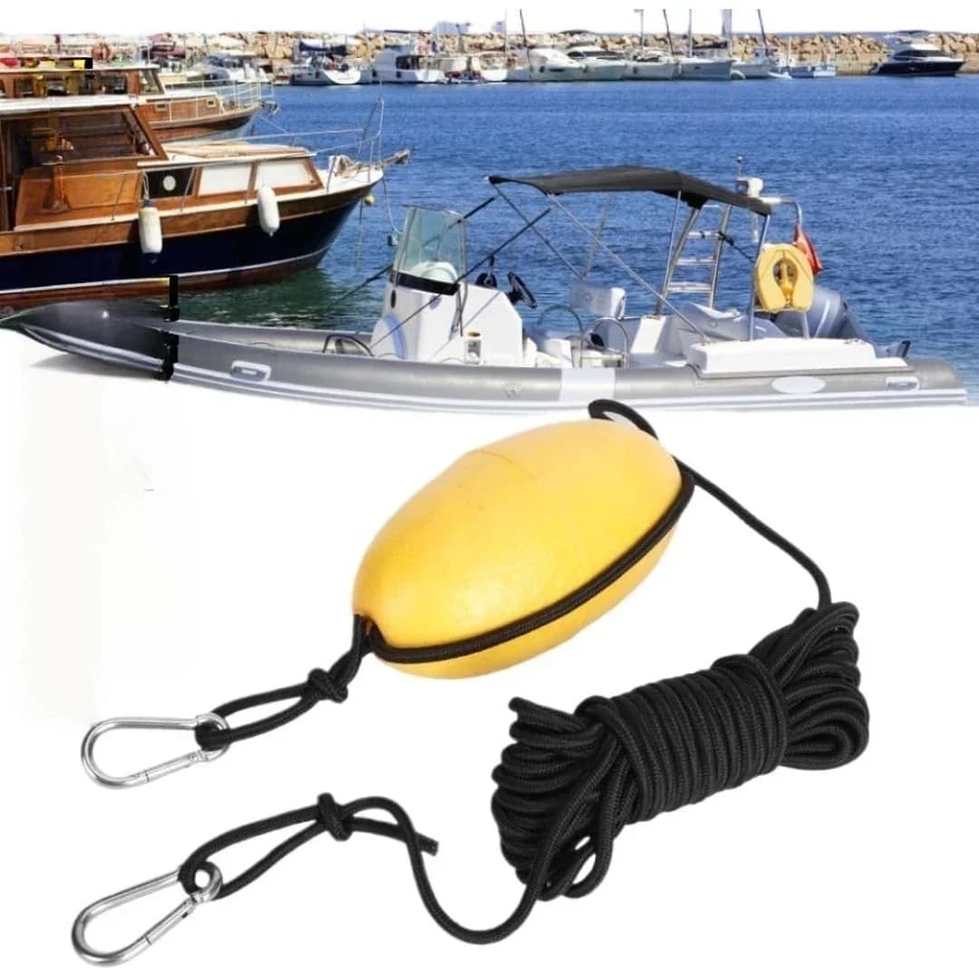 150g Yellow Marine Marker Buoy, 30ft Braided Rope & Two Carabiners, Floating Position Float for Kayaks, Boats & Water Sports