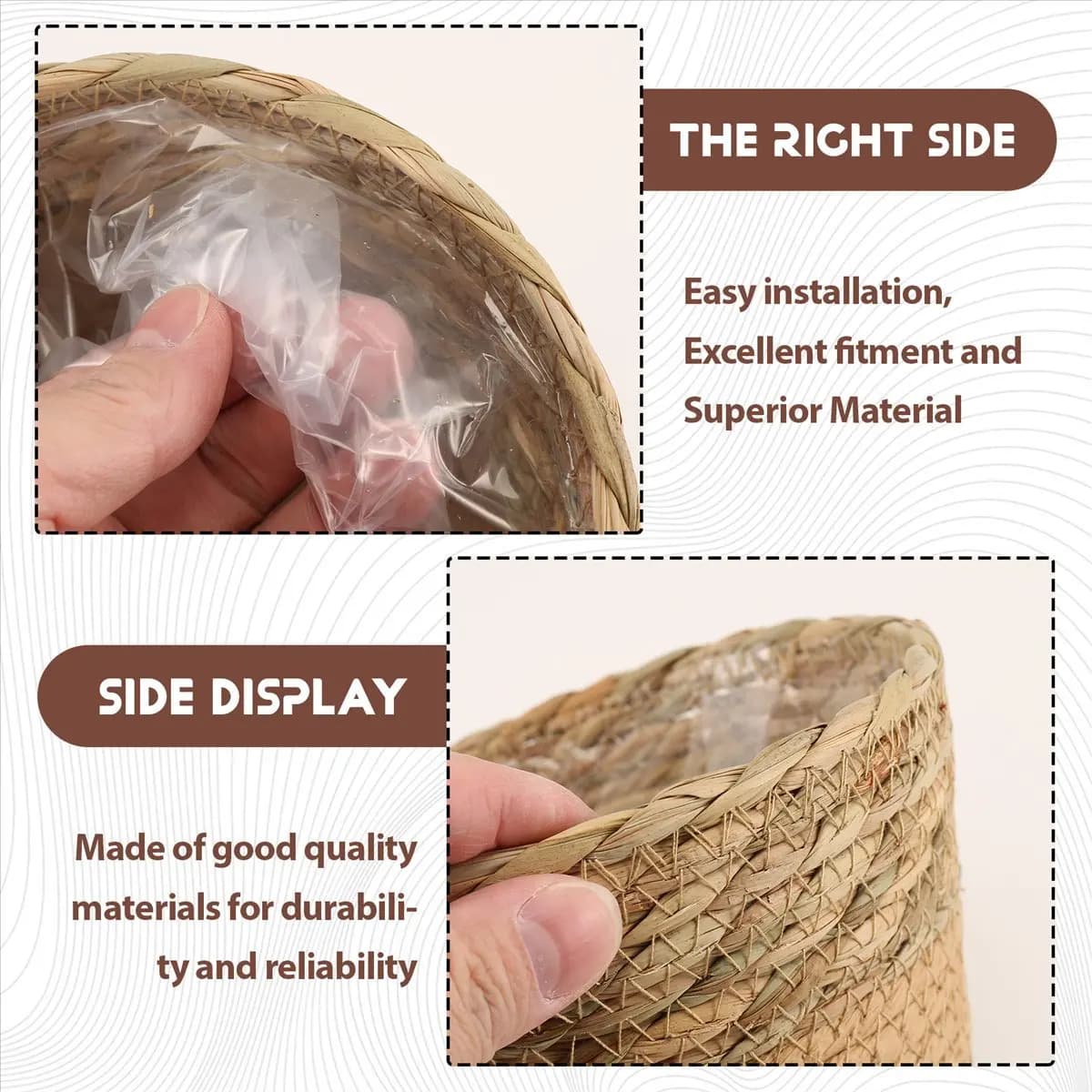 IN-A233U!Straw Weaving Flower Plant Pot Wicker Basket Rattan Flowerpot Storage Basket Handmade Woven Planter Basket S