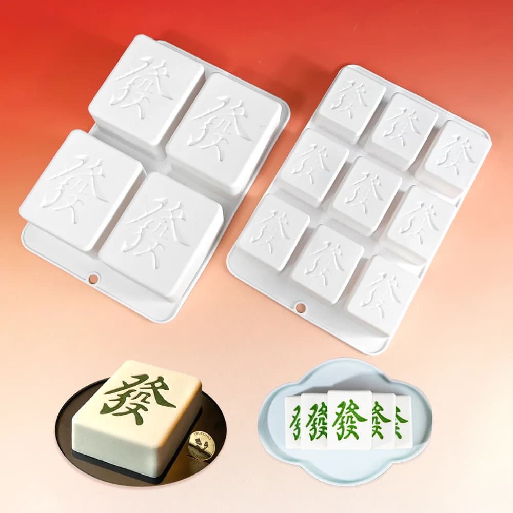 Stampo per torta mousse in stile cinese con 4 piastrelle per mahjong consecutive e stampi in silicone per impastare il cioccolato