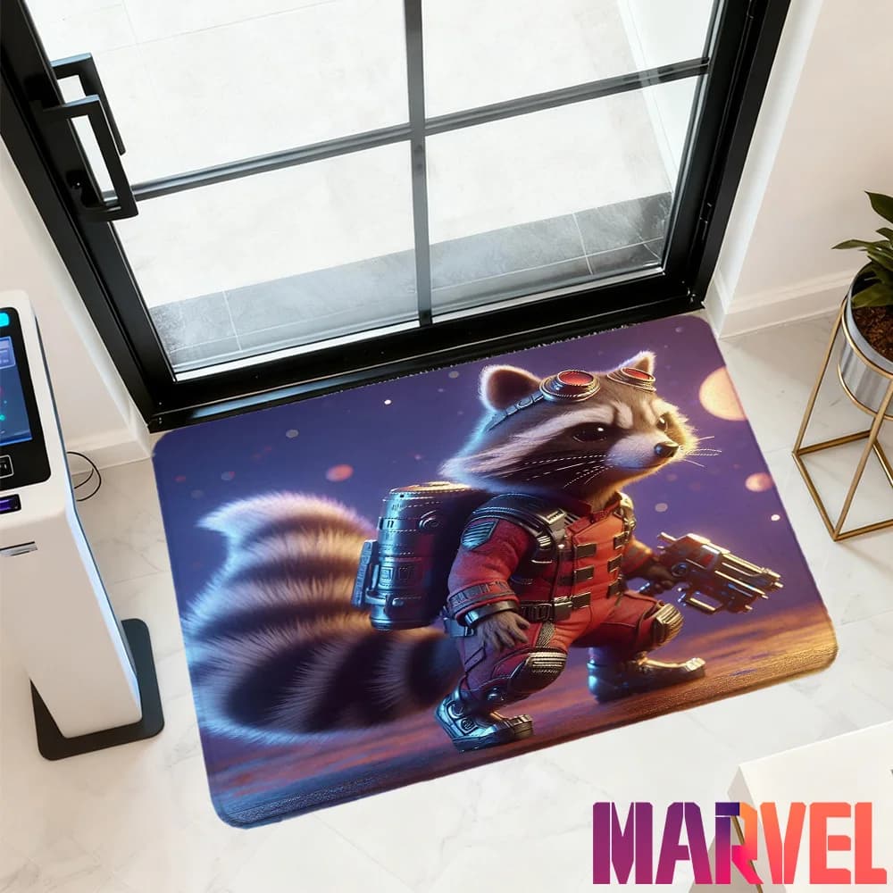 1 pezzo Tappetino antiscivolo ad asciugatura rapida Marvel Rocket Raccoon con design grafico 2D, tappetino decorativo natalizio adatto per porte del bagno M