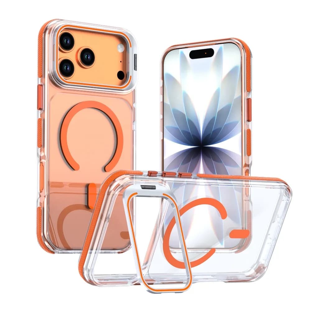 Custodia Magnetica Antiurto di Lusso per iPhone 17 16 15 14 Plus 13 12 11 Pro Max con Supporto Nascosto e Protezione Lente in Vetro