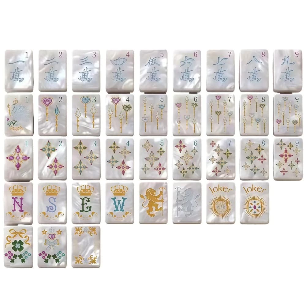 American Style Mother-of-Pearl Inlaid Mahjong Set, Premium Acrylic Tiles, Classic US Pattern for Party & Entertainment
