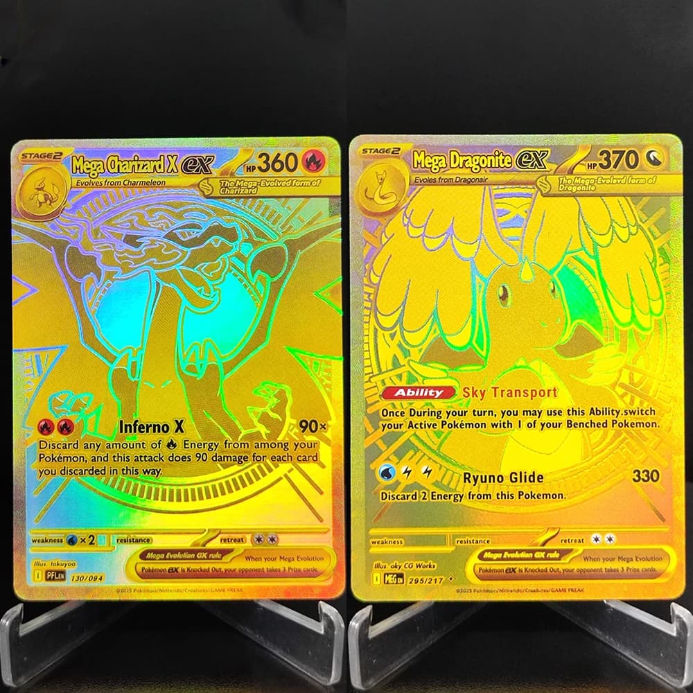 Proxy PTCG fai da te inglese oro Mega Charizard X ex Mega Dragonite ex collezione hobby flash card giocattolo per regalo