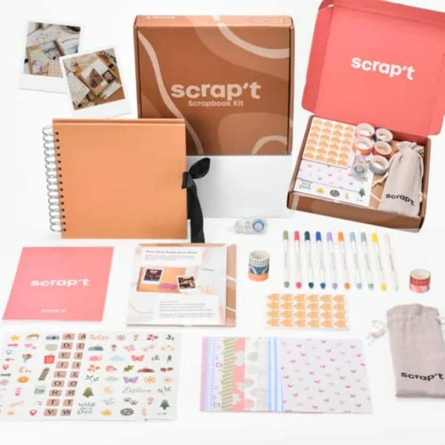 Scrapbook Kit - 80 Page Photo Album DIY Scrapbook - Holds 300+ Photos, with Metallic Pens, 150+ Stickers, Glue Pen, Washi Tapes