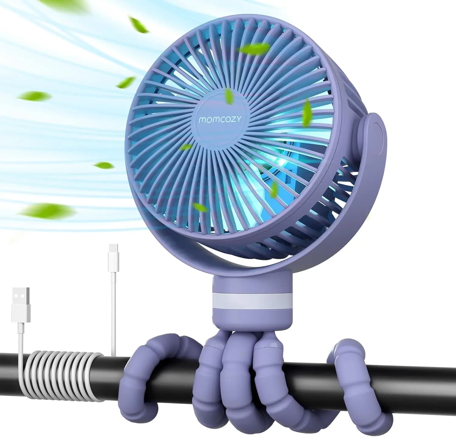 Ventilatore Portatile da 8000mAh, 27 Ore di Autonomia Ultra-lunga, 4 Velocità Staccabili, Rotazione a 360° ° Luce notturna a LED rotante con 2 modalità, ricaricabile tramite USB