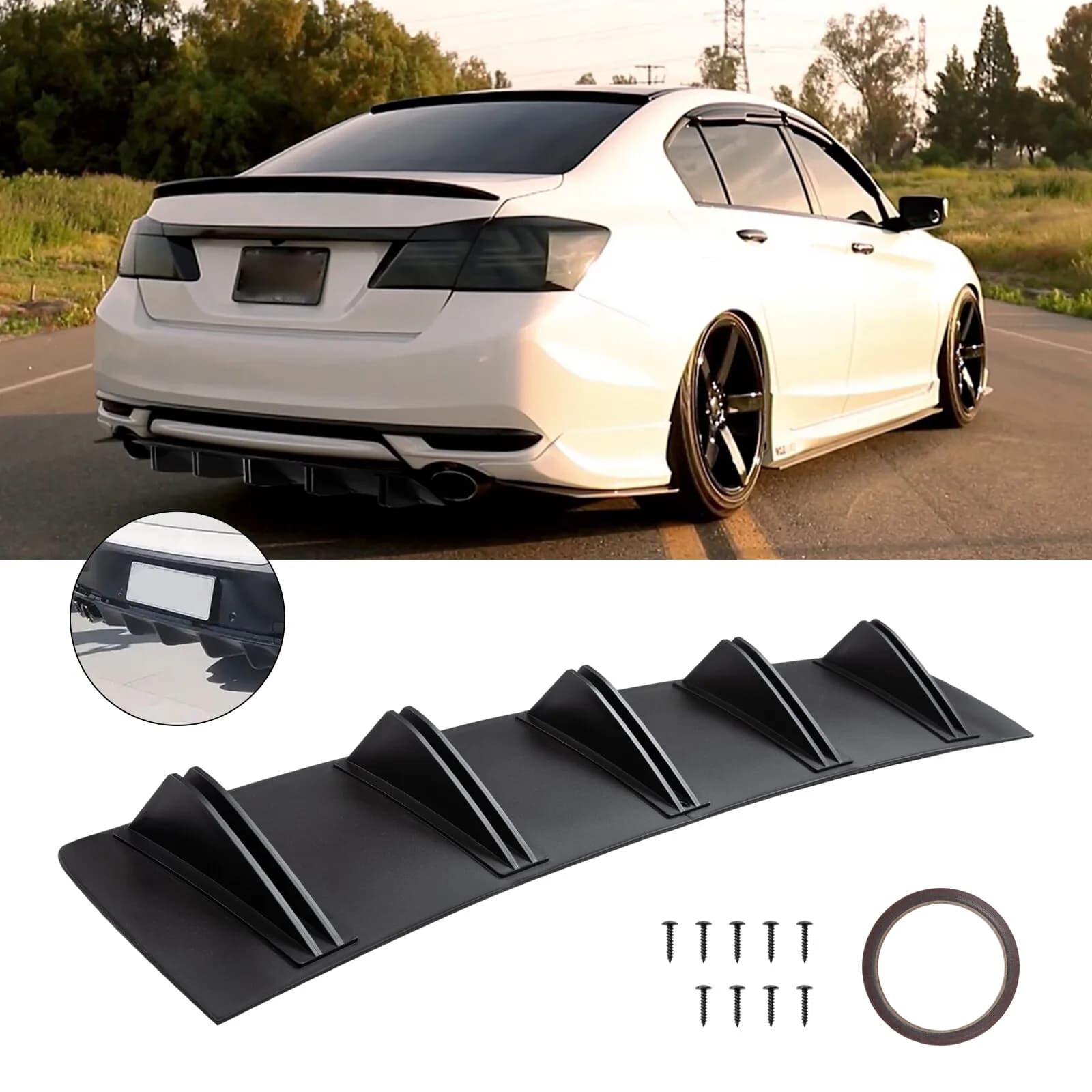 Rear Lip Bumper Diffuser 10 Fins Spoiler Splitter For Honda Accord Civic CRV CRZ