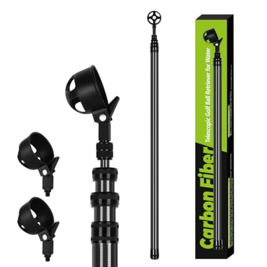 Raccoglitore Telescopico per Palline da Golf in Fibra di Carbonio, Leggero e Resistente, con 2 Artigli a Ventosa, Nero, Accessorio da Golf, Regalo per M