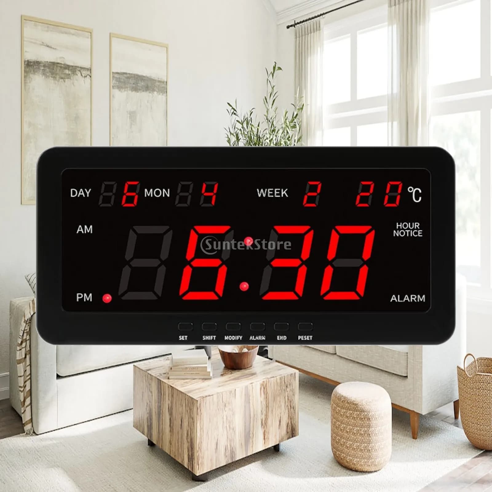 Digital Wall Clock Modern Temperature Display for Bedroom Classroom Office