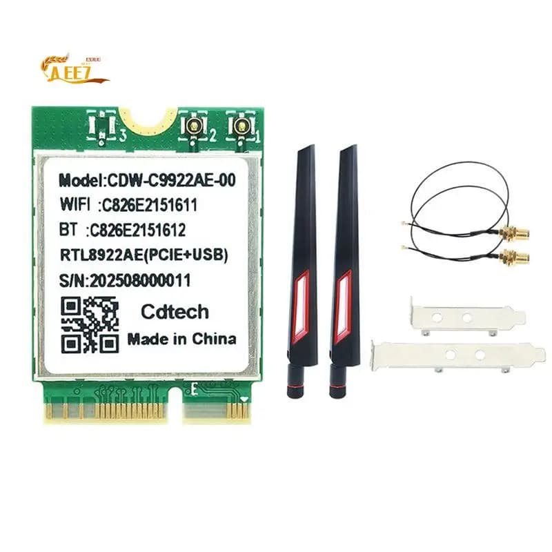 AEE7-RTL8922AE Wifi7 Card 6338Mbps Tri-Band 2.4G/5G/6G Wireless Wifi Adapter Bluetooth5.4 M.2 For Win10/Win11+10DB Antenna