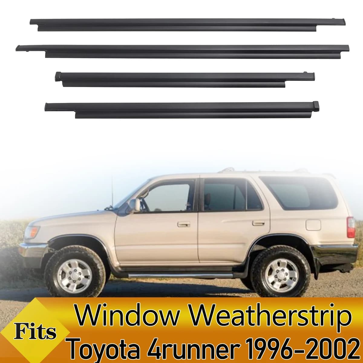 4PCS Outer Windows Rubber Weatherstrip Waterproof Pressure Sealing Belt Moulding Trim For Toyota 4runner 1996-2002