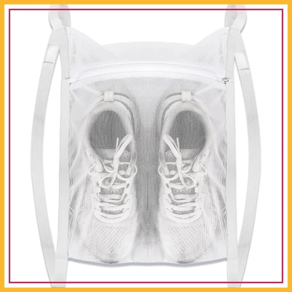 Sacchi per bucato a rete a nido d'ape grandi per sneaker, sacchetto a rete per lavaggio e asciugatura con cerniera e tracolla, 40 cm per la maggior parte delle asciugatrici