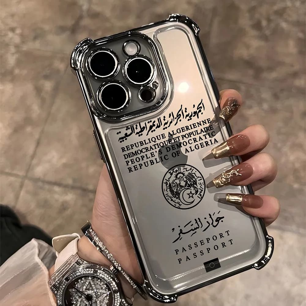 Custodia per passaporto Algeria per iPhone 16 15 14 13 12 11 Pro Max X XR XSMax 7 8 6 Plus Cover posteriore anti-caduta Airabag