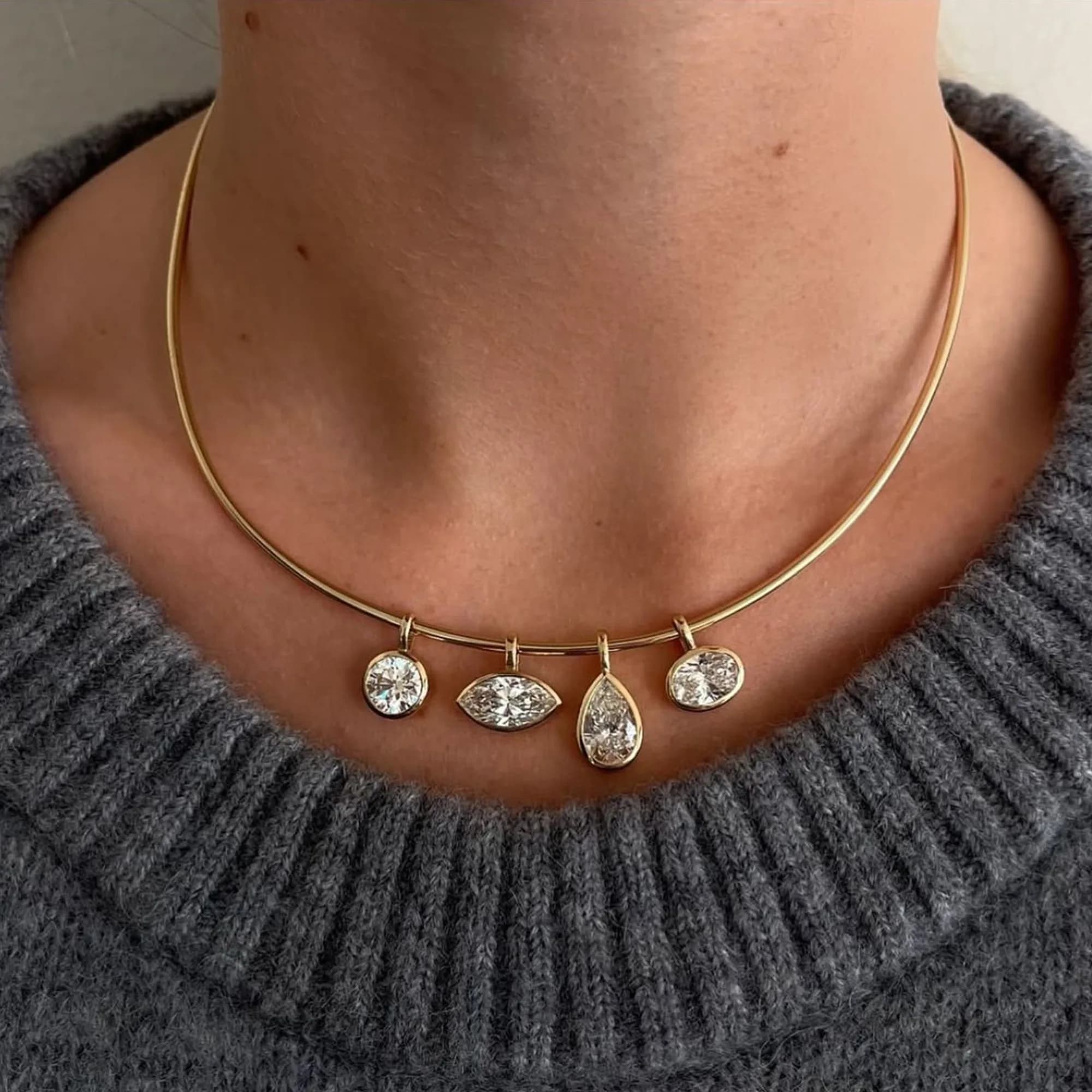 Stainless Steel Plated 18K Gold Luxury Sparkling Zircon Charm Patchwork Hoop Choker Necklace for Women Boho Tarnish Free Jewelry