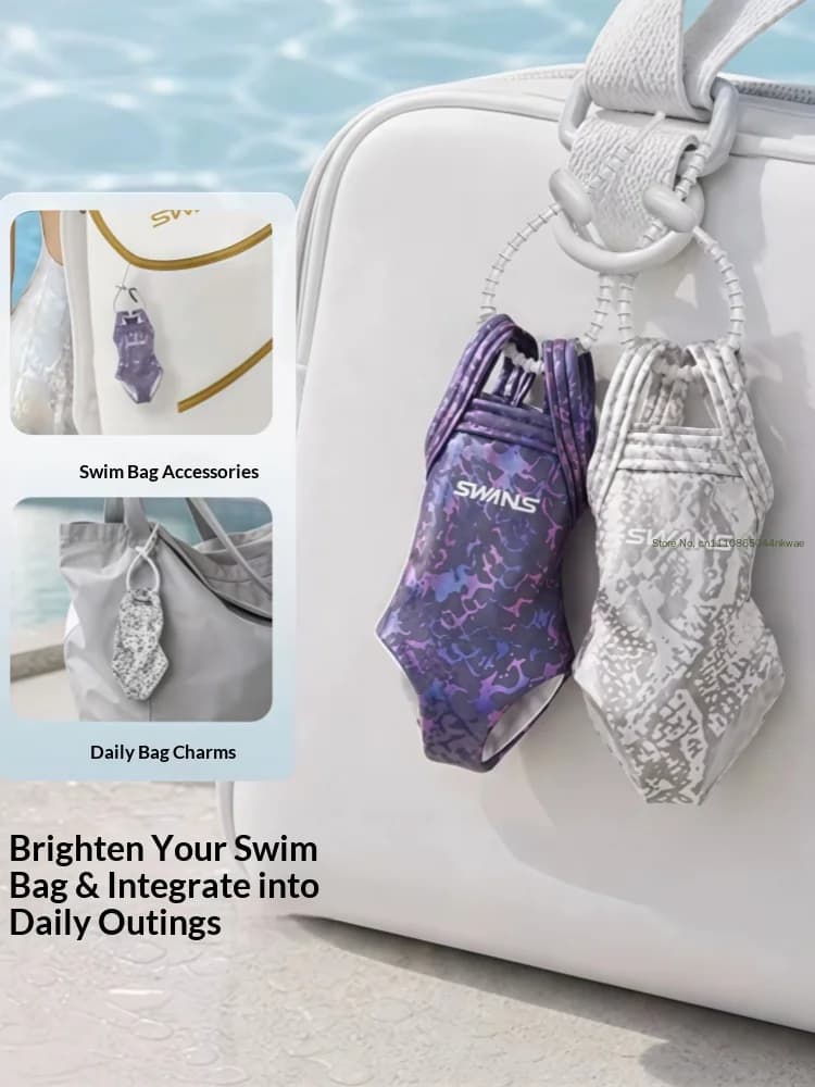 2026 New Swans Keychain Pendant Mini Swimsuit Shaped Purple White Python Pattern Decor For Backpack Bag Fashion Item Trend Gift