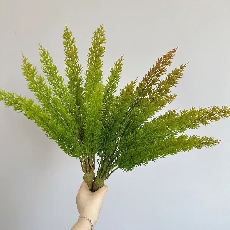 Set di 3 Piante Artificiali Verdi in Plastica, Bouquet di Felce Persiana Bianca, Decorazione per Studio, Pianta Artificiale di Asparago Lucido