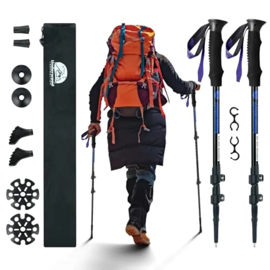 Collapsible Trekking Poles for Hiking 2 Pack - Adjustable Aluminum Hiking Poles, Lightweight Walking Sticks for Women, Men, Sen