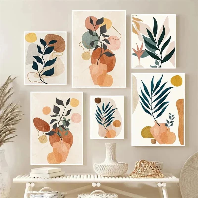 Quadri e Stampe su Tela con Piante Tropicali in Stile Morandi Moderno, Poster e Immagini d'Arte da Parete per Soggiorno, Camera da Letto, Bar, Decorazione Casa