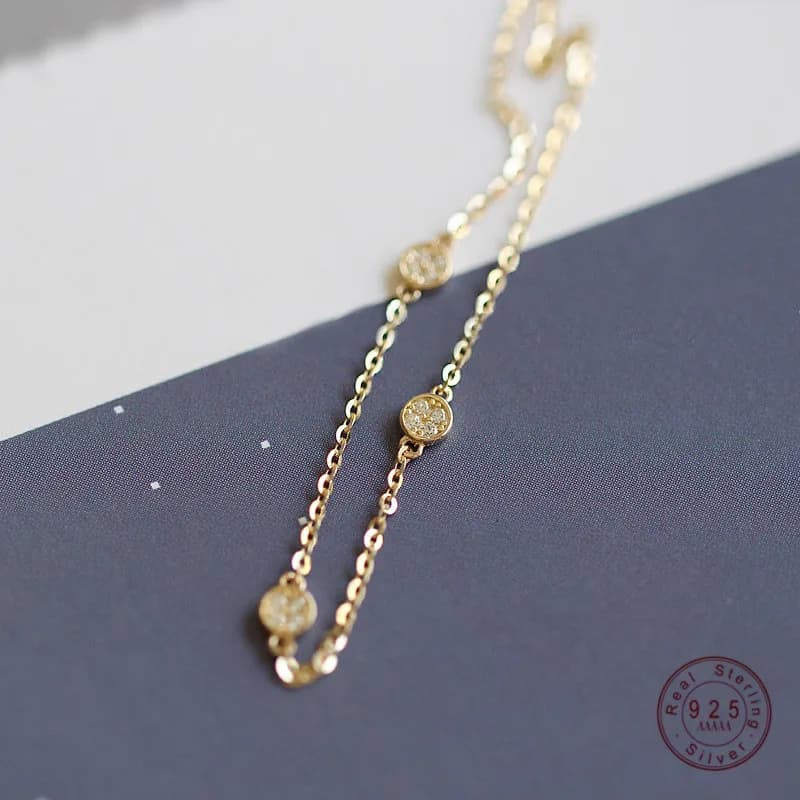 Bracciale in argento sterling 925 placcato oro 14k Bracciale di lusso leggero con disco zircone INS per gioielli da donna