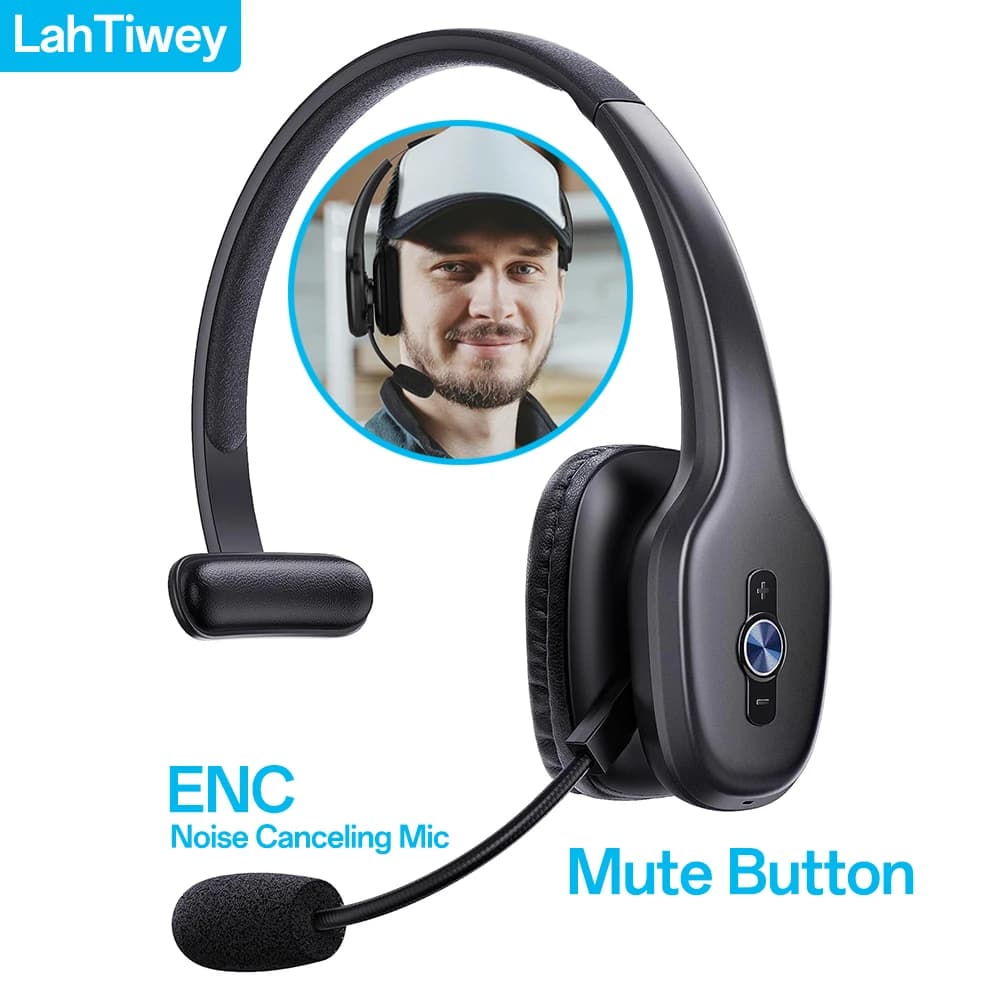 Cuffie Bluetooth V5.3 Cuffie wireless per camionista Cuffie da ufficio Cuffie per chiamate in vivavoce con microfono per call center Office