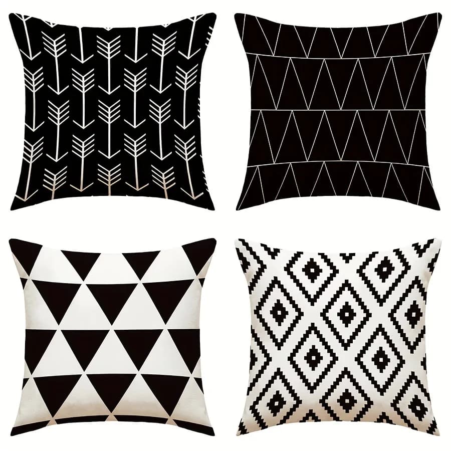 Luxurious Set of 4 Printed Throw Pillow Covers Polyester Modern Geometric Print Cushion Set for Living Room and Bedroom Home Dec