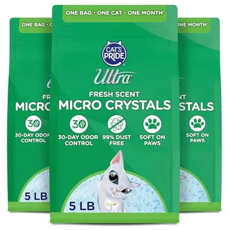 Lettiera per Gatti Premium con Micro Cristalli Profumati - 99,9% Senza Polvere, Delicata sui Poggiapiedi - 15 Libbre. Confezione da 3 pezzi, totale 5 libbre