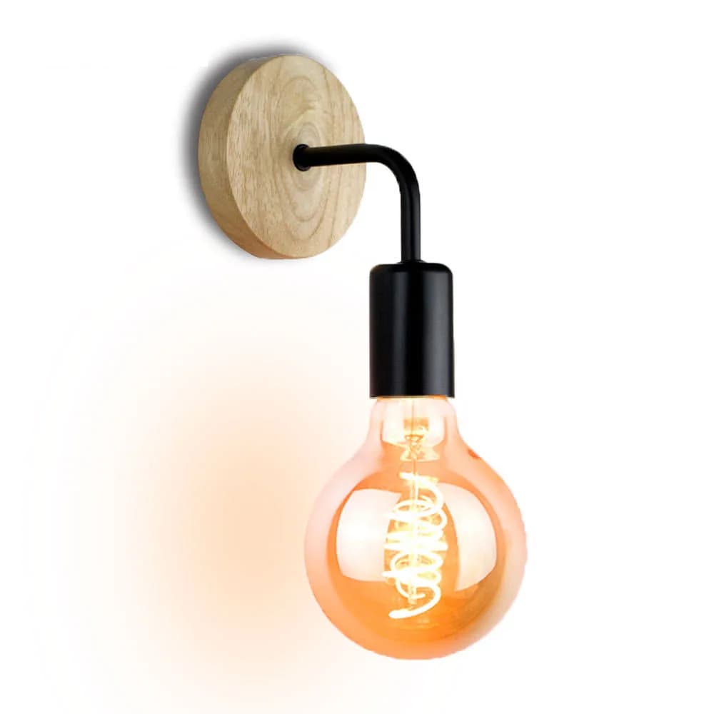 Lampada da parete vintage con corda di canapa, illuminazione per interni, decorazione da parete, apparecchio di illuminazione in legno per comodino, sala da pranzo, camera da letto