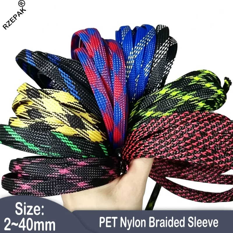 Guaina isolante intrecciata multicolore da 5M, tubo in nylon ignifugo per protezione cavi e pressacavi in PET, da 2 a 40m