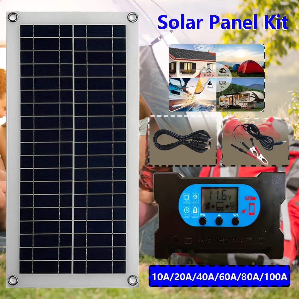 Kit Pannello Solare Flessibile con Doppia Porta USB e Regolatore 10A-100A per Auto, Yacht, Camper, Generatore di Energia Solare Marina