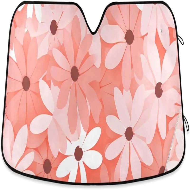 Car Windshield Sun Shade, Pink White Flower Windshield Sunshades Sun Visor Protector Foldable Blocks UV Rays