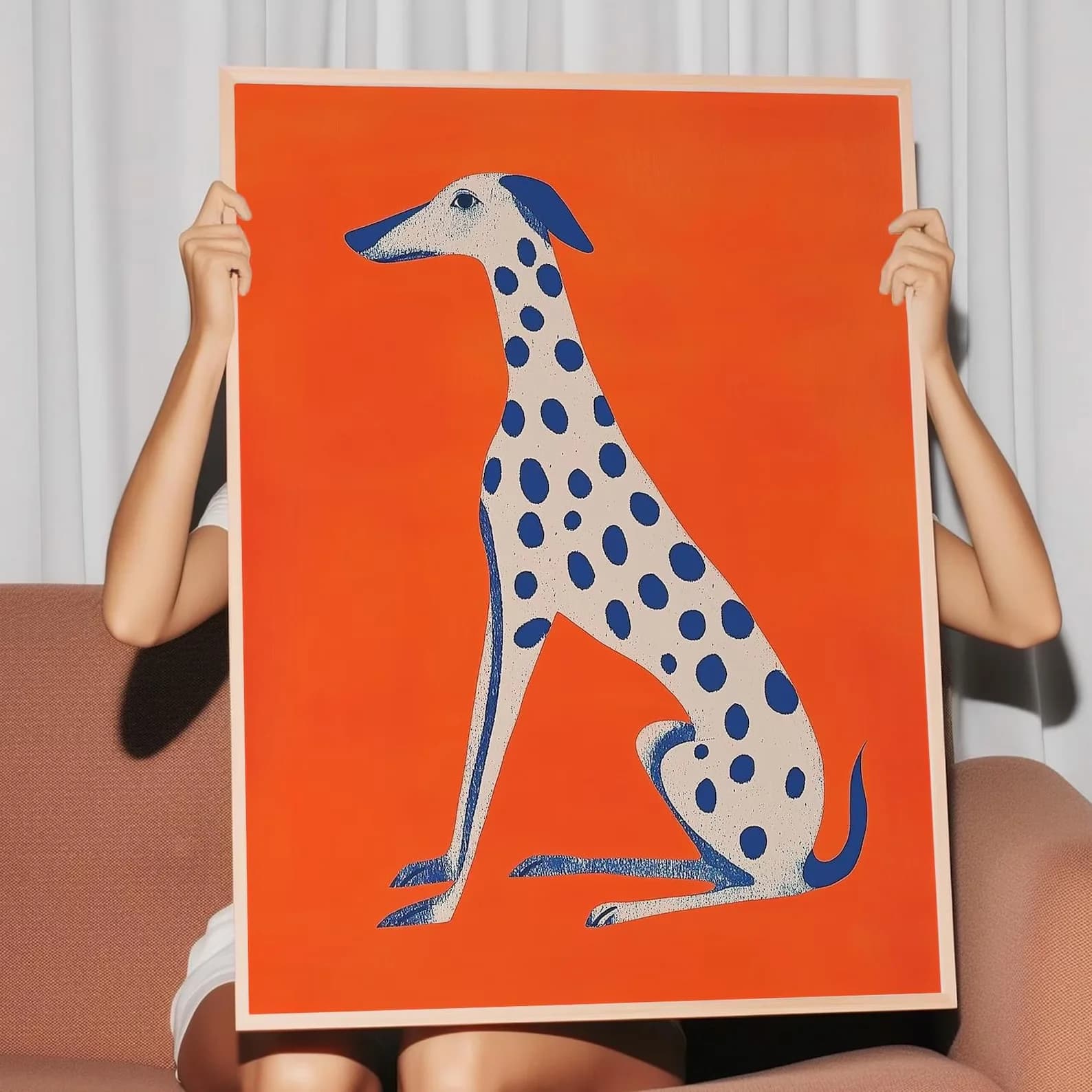 Stampa artistica da parete per cani dalmata, illustrazione astratta audace di animali, arredamento moderno per animali della metà del secolo, opere d'arte di download digitale giocose