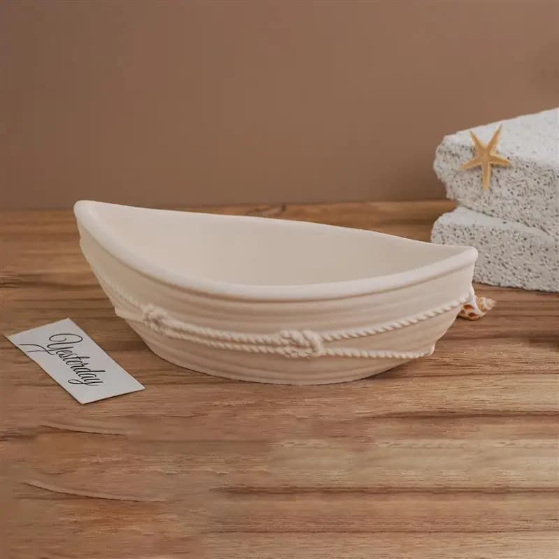 Silicone Candle Vessel Mold Oval Bowl Boat Jar with Hemp Rope Pattern for Epoxy Resin Storage Tray Container Plaster Mould