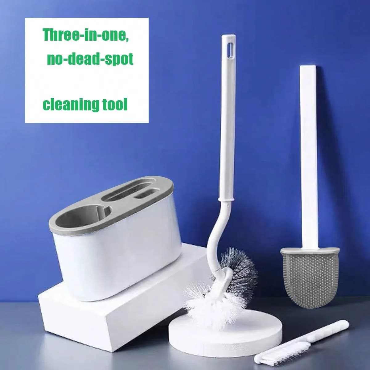 Set di spazzole per WC in silicone 3 in 1, montaggio a parete, rimovibile, pulizia senza angoli morti