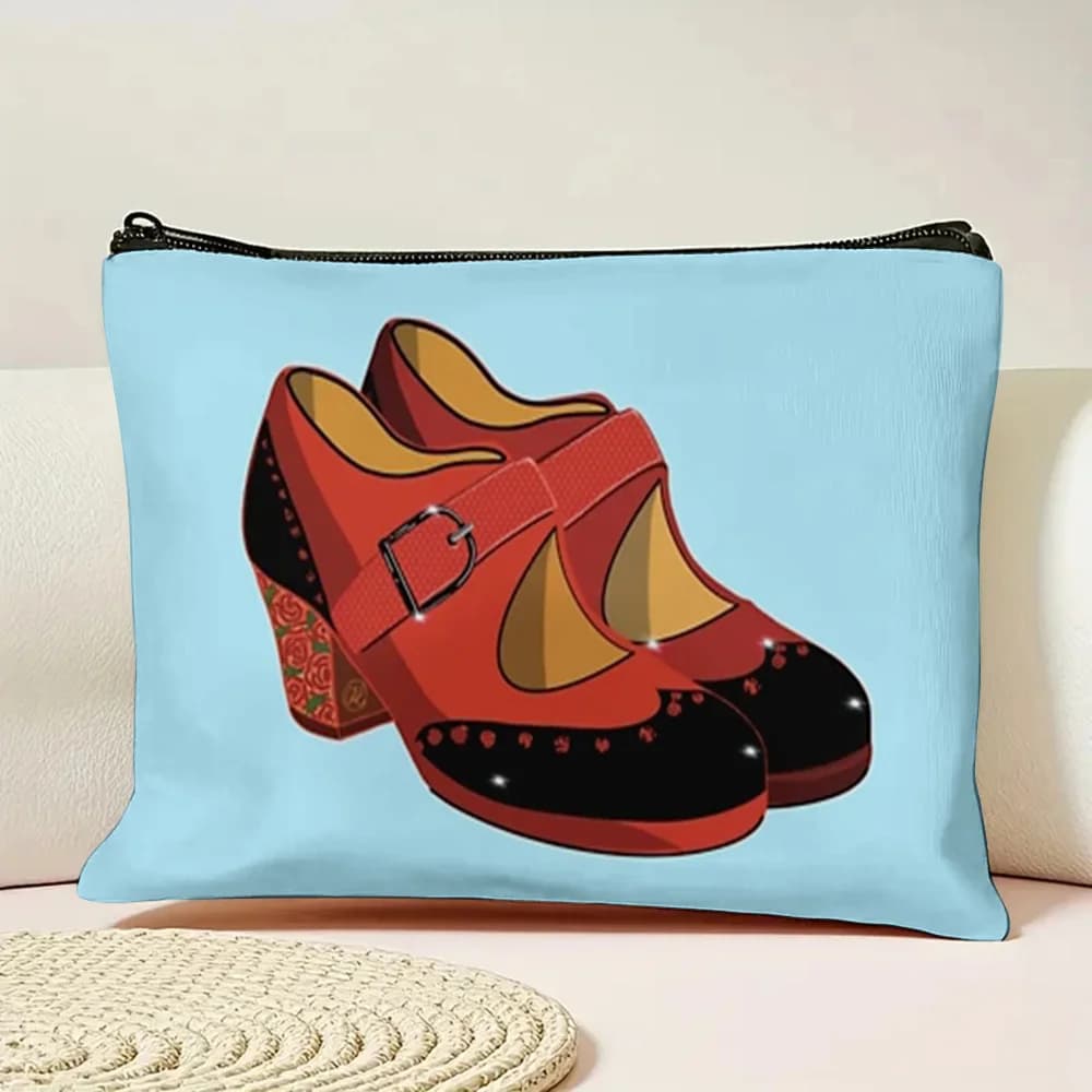 Borsa per il trucco a forma di scarpa da ballo flamenco rossa da 1 pezzo - Pochette multifunzionale con cerniera per donna, perfetta borsa da viaggio con cerniera, divertente regalo di compleanno