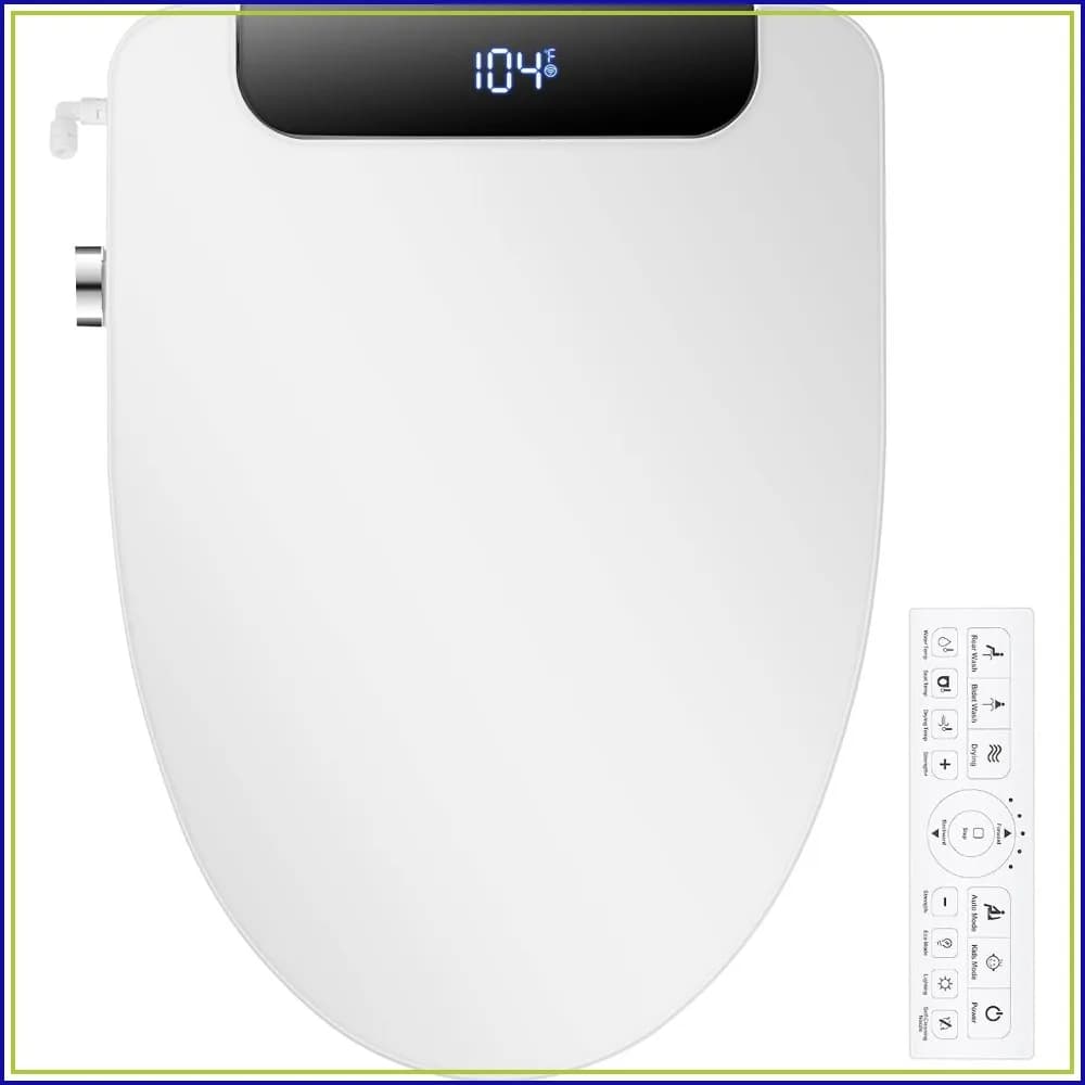 Electric Bidet Toilet Seat, Elongated, Warm Water, Air Dryer, Heated Seat, Slow Close Lid, LED Nightlight, Wireless Remote