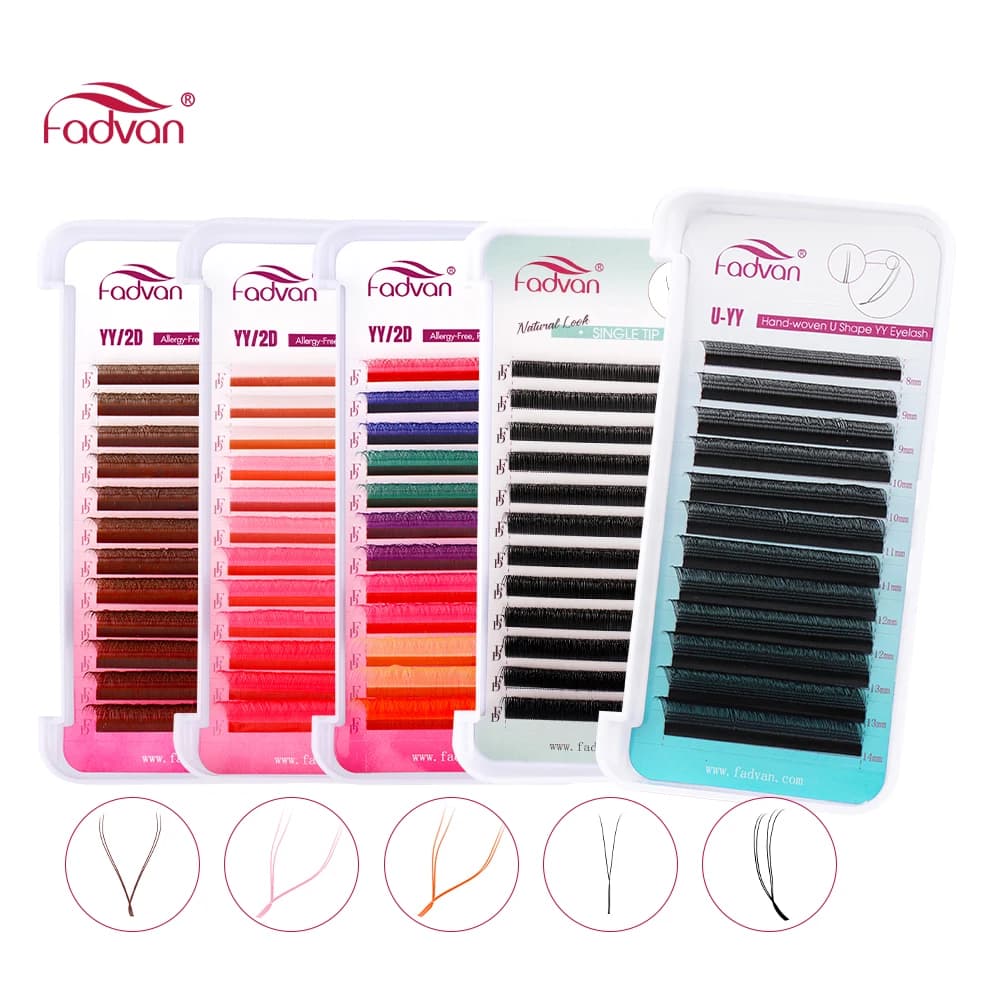 FADVAN YY/U Forma 8-14mm D/C Curl Estensione ciglia Marrone colorato/Colore misto/Rosa sfumata/Nero Volume Fan Ciglia finte brasiliane