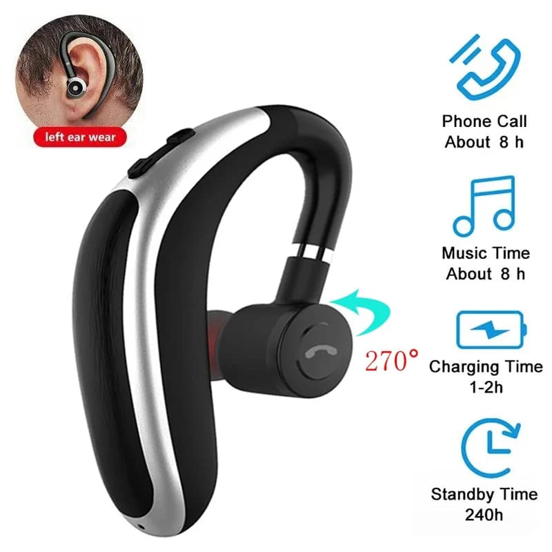 Auricolare wireless Gancio per l'orecchio singolo Cuffia compatibile Bluetooth In-ear Car Call Auricolari sportivi aziendali con microfono HD per iPhone