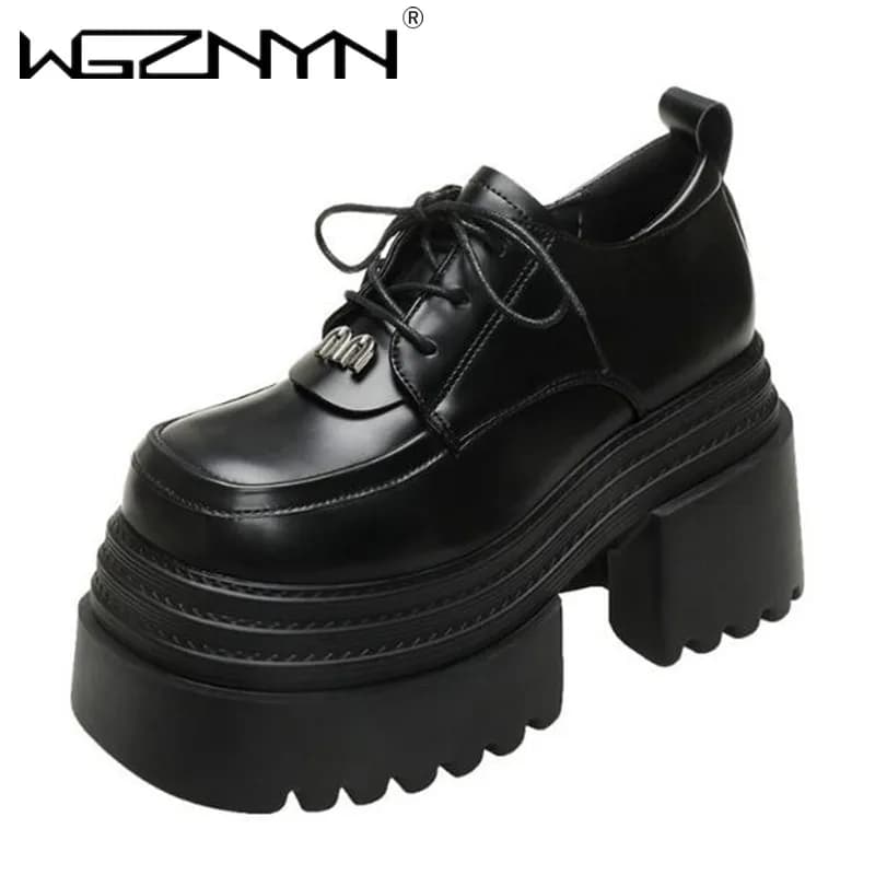 Women's punk shoes 10 cm high fashion heels comfortable leather sneakers with women's platform shoes female casual outdoor rugged