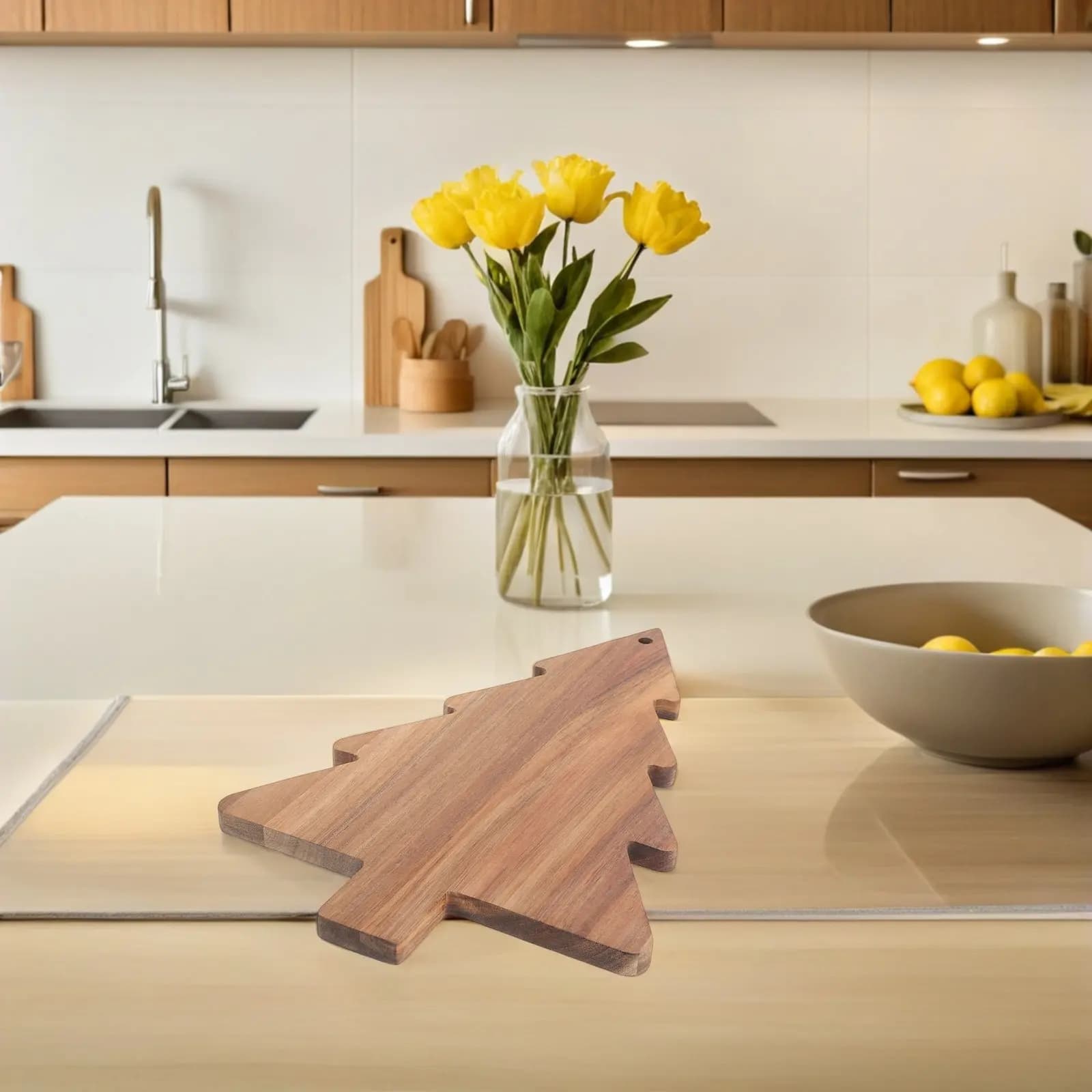 Natural Acacia Wood Tree Shaped Cutting Board for Cheese Meats Fruits Vegetables Holiday Dessert Sushi Serving Platter Festive