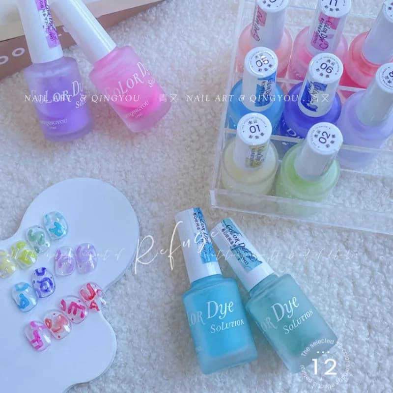 12 colori Nail Art Acquerello Nuvola Fluido Pastello Effetto marmorizzazione Colori caramelle per immersione sfumata Gel Salon Uso professionale