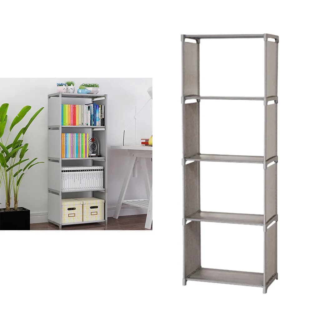 Organizzatore a 5 Ripiani per Libri e Riviste, Scaffale in Tessuto Non Tessuto PP, Elegante e Moderno Portaoggetti da Scrivania per Ufficio, Casa, Dormitorio, Aula, Argento