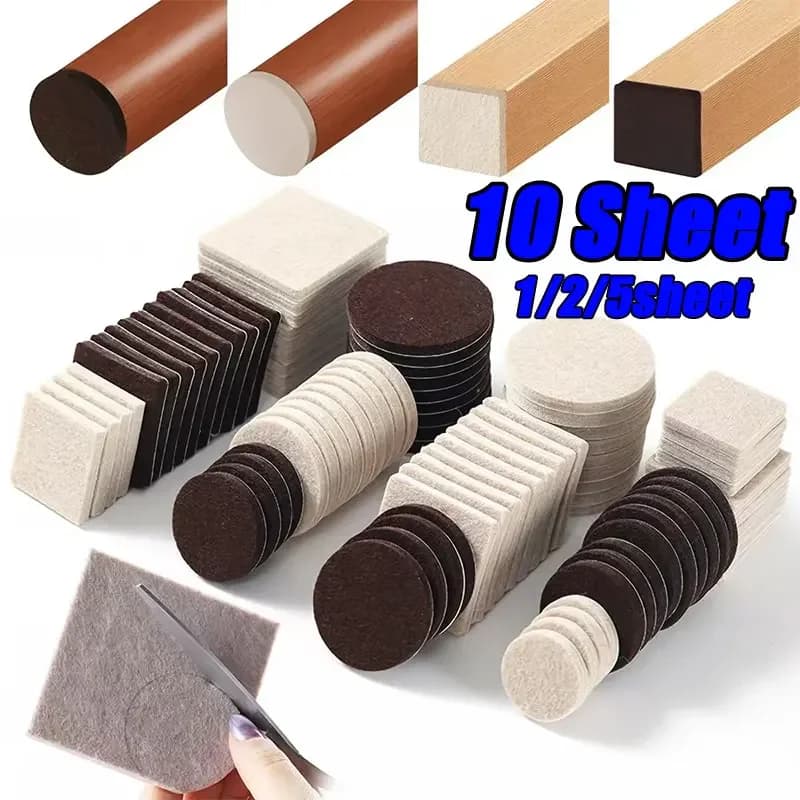 1/10 Sheets Felt Chair Leg Pads 5mm Thick Floor Scratch Protector Mat Mute Non-slip Self Adhesive Foot Pad for Furniture