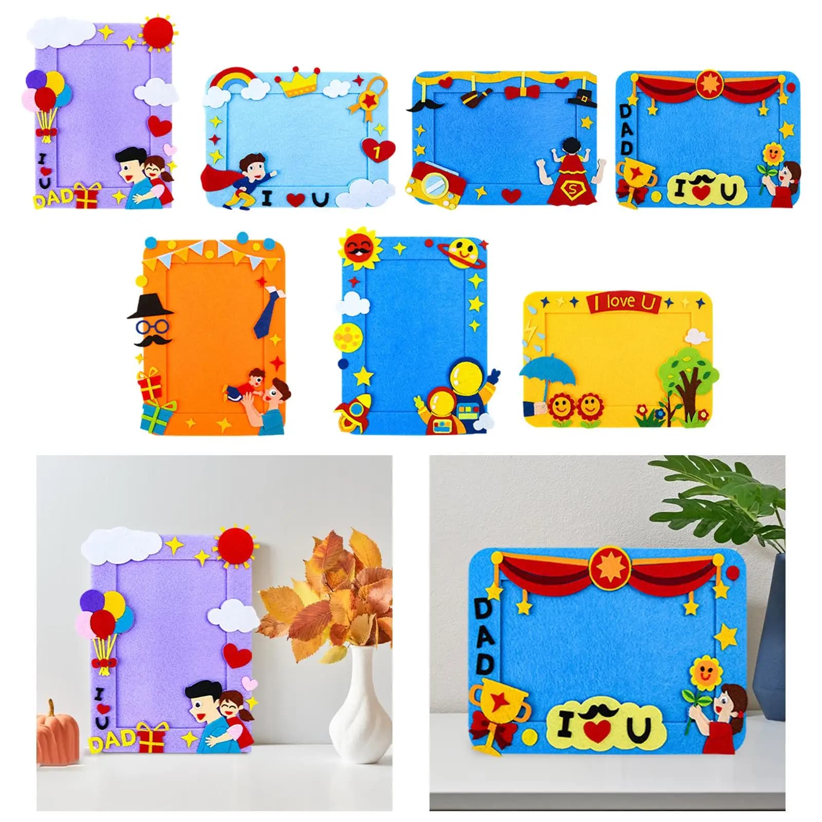 DIY Picture Frame Fathers Day Gifts Nonwoven Cloth Decoration Kids Artwork Frame Photo Frame for Table Arts and Crafts Office