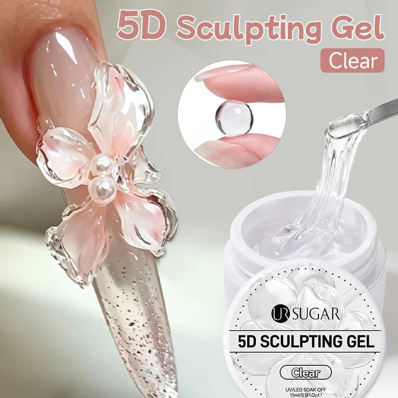 UR SUGAR Gel Modellante 5D Trasparente 15ml, Non Appiccicoso, Durevole, per Estensione e Modellatura, Gel UV LED Rimovibile, Smalto per Unghie