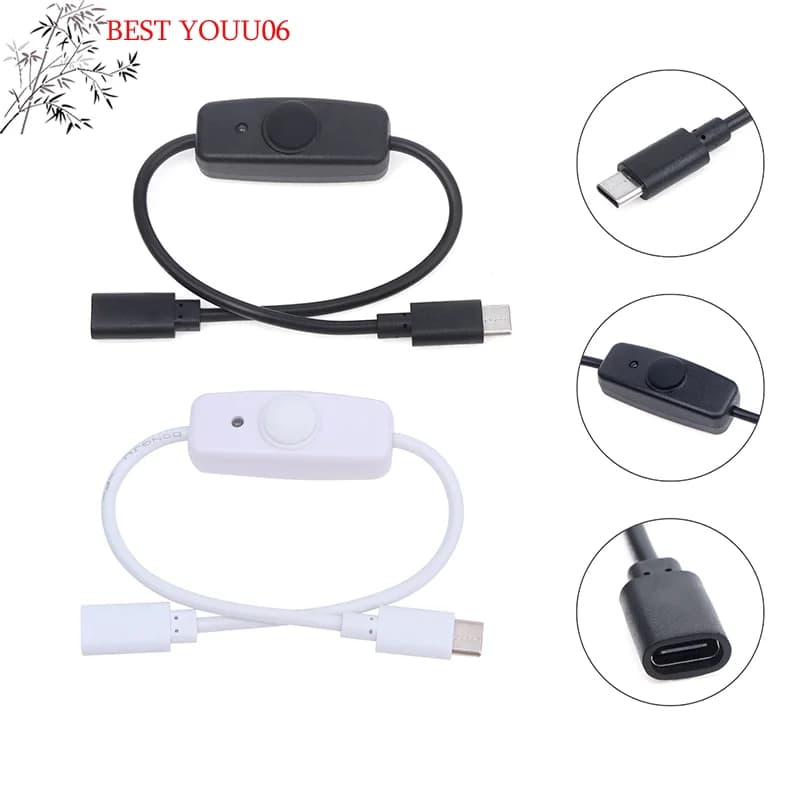 30 cm USB-C extension cable with button switch for Raspberry Pi 4, LED night light and mini fan