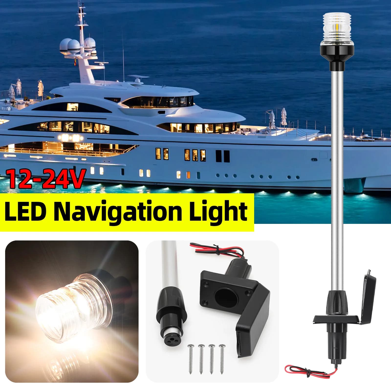 Luce di navigazione da 22 pollici Luce a LED per barche Luce di ancoraggio per navigazione marina per yacht 12V 24V Luce di segnalazione per vela impermeabile